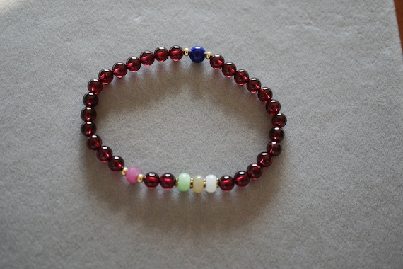 Natural Rhodolite Garnet Bracelet, Red Garnet Bead, 5.5MM Garnet Bracelet, January Birthstone