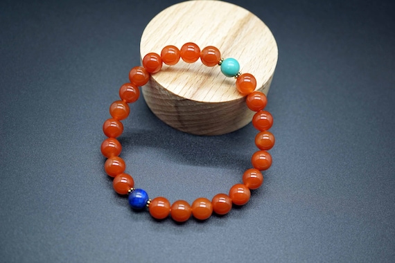 Red Rabbit Hair Quartz Bracelet, Lapis Lazuli Bracelet, Turquoise Charm Bracelet, 7.5mm Grade AAA