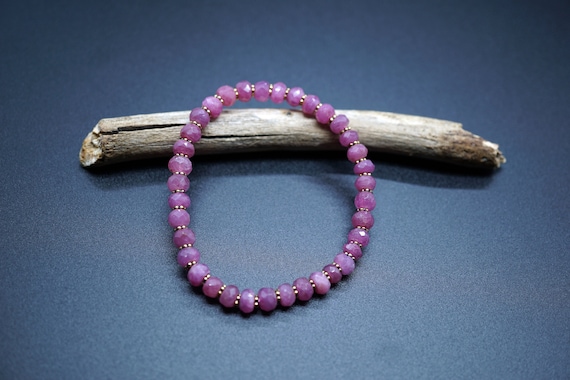 Faceted Ruby Beaded Bracelet, Rondelle Ruby Bracelet, Pink Ruby Jewelry, July Birthstone