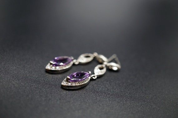 Marquise Amethyst Dangle Silver Earring  Stud Dangle Earring Gift For Her February Birthstone