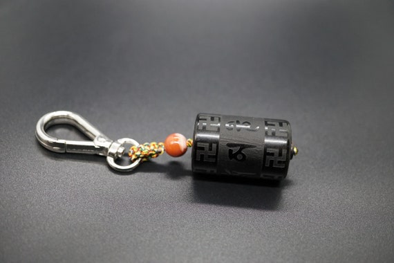 Genuine Black Obsidian Sanskrit, Om Mani Padme Hum Key Chain, Protective Talisman Gift