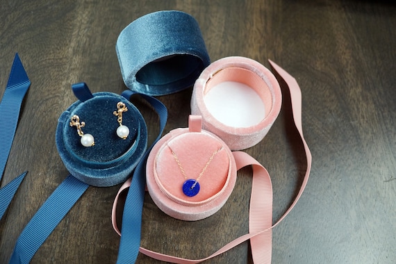 Pendant Box, Velvet Round Necklace Box, Earrings Box, Jewelry Box, Silk Bowknot Jewelry Box