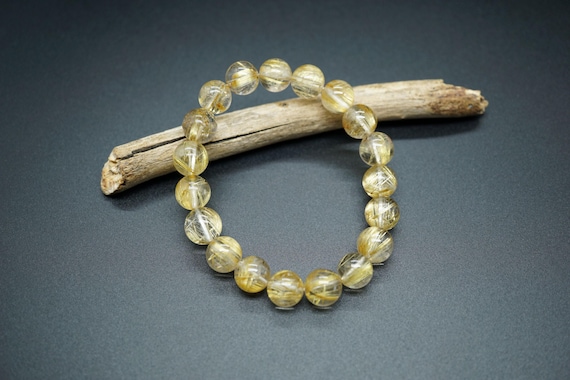 Natural Gold Rutilated Quartz Stretch Bracelet (9.5mm)