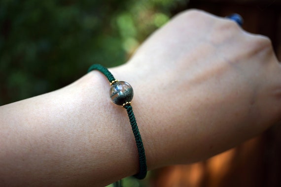 Natural Green Phantom Charm Bracelet, Braided Cord Bracelet, Lucky Knotted Rope Adjustable Bracelet Grade A+