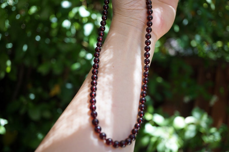 Natural Garnet Bead Necklace, Almandine Garnet Necklace, Hand Knotted Beaded Necklce, Grade A Garnet 6.2mm image 1