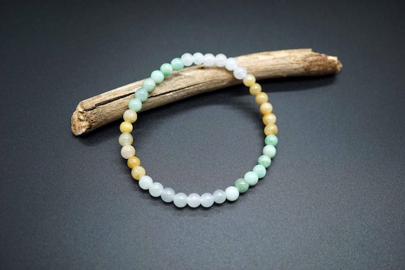 Genuine Burmese Jadeite Bracelet, Three Tones Jade Bracelet, Green Jade Bracelet, White jade, 5.3mm