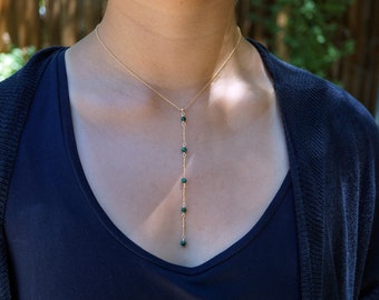 Lariat Y Necklace, Black Tourmaline Lariat, Malachite Y Necklace, Garnet Layering Necklace, Gold Y Necklace