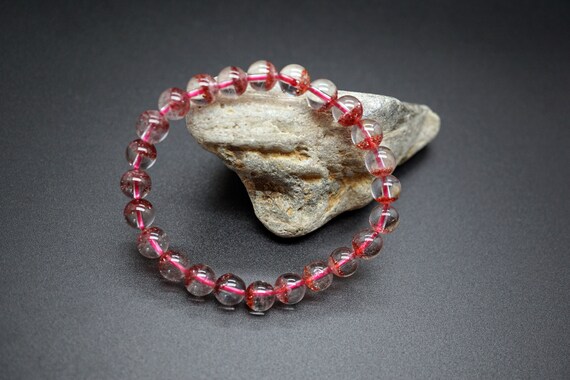 Genuine Strawberry Quartz, Red Crystal Bracelet, Strawberry Quartz Bracelet, 7.8MM, High Quality Strawberry Quartz