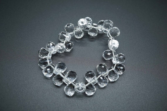 White Quartz Drops Bracelet, Briolette Shape Bracelet, Faceted Drops Bracelet, Colorless Quartz Bracelet, 11.7*8.3mm