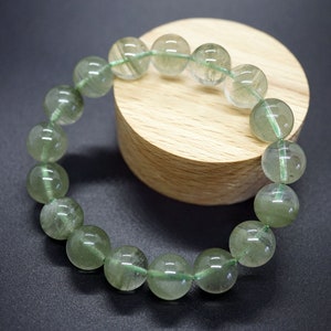 Natural Round Green Ghost Phantom, Green Quartz Bracelet, Lodolite Quartz, 11.6mm