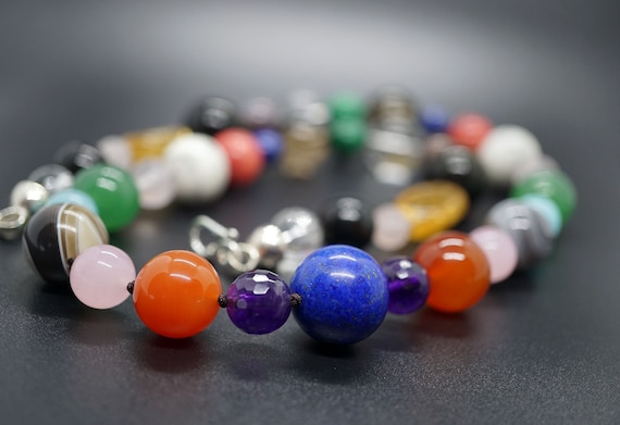 Various Beaded Necklace, Crystal Quartz Necklace, Handmade Necklace, Knotted Bead Necklace,  Colourful Necklace 21''