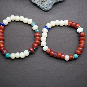 Natural South Red Agate (Nanhong) Bracelet, Persimmon Red Aagate, White Bodhi Root Bead Bracelet