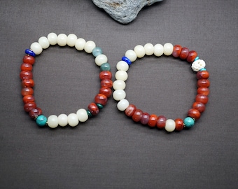 Pulsera de ágata Nanhong: ágata roja, raíz de bodhi y turquesa