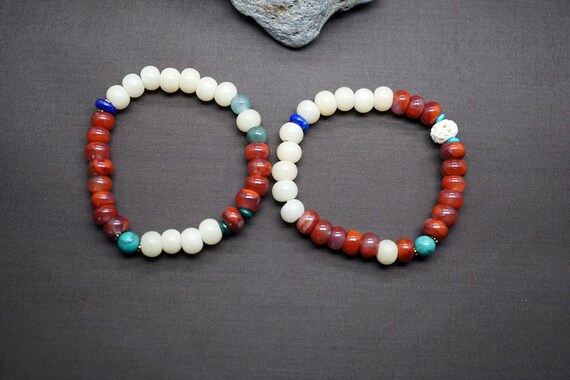 Natural South Red Agate (Nanhong) Bracelet, Persimmon Red Aagate, White Bodhi Root Bead Bracelet