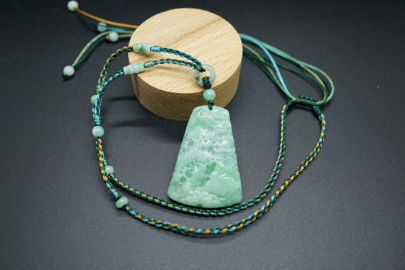 Natural Green Carved Jade Pendant Jade Charm Necklace