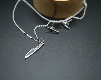 Sterling Silver Charms Necklace, Silver Knife Charm, Kitchen Knife Jewelry Set, Knife Post Earrings