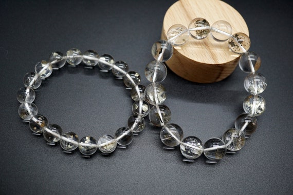 Unique Mica Crystal Quartz Bracelet, Rare Quality Quartz Beaded Bracelet