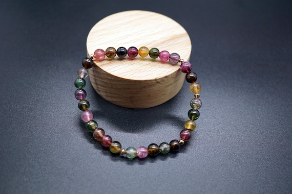 Genuine Multi-tourmaline Beaded Bracelet 5.8mm Round Tourmaline Gemstone Bracelet