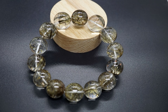 Tourmaline Rutilate Quartz, Rutilated Bead Bracelet, Large Bead Bracelet, Natural Quartz Bracelet