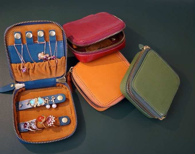 Reise Schmuck Organizer, echtes Leder Reise Schmuck Etui für Ohrringe Halskette Ringe tragbare Schmuck Etui