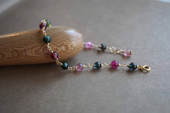 Multi Tourmaline Charm Bracelet, Tourmaline Bead Bracelet, Multi Color Gemstone Bracelet