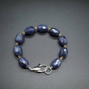 Blue Sapphire Beaded Bracelet: September Birthstone, 925 Silver Clasp