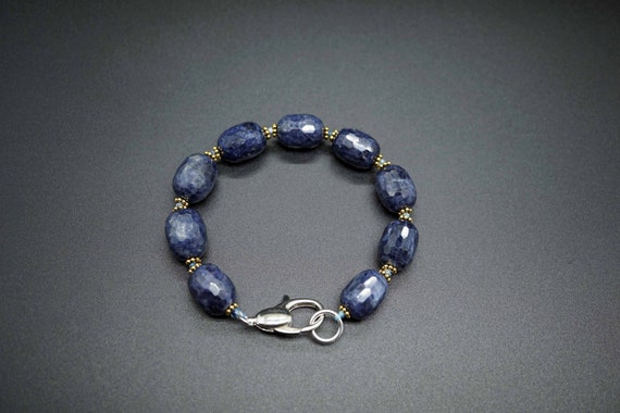 Blue Faceted Sapphire, Sapphire Beaded Bracelet, September Birthstone, Knotted Sapphire Bracelet