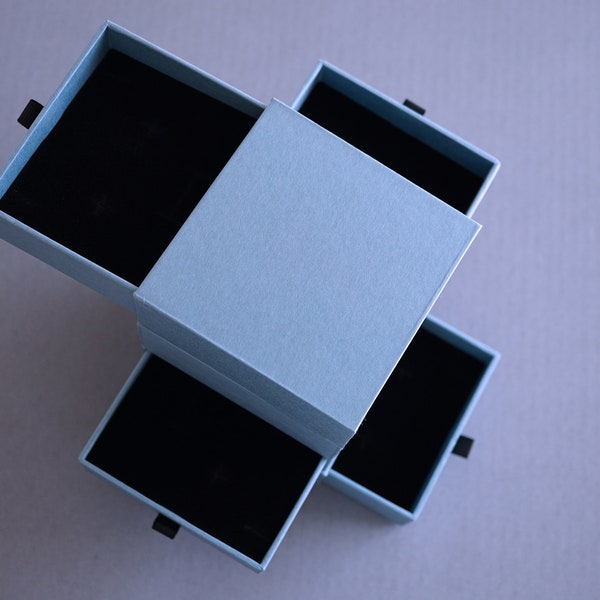 Kraft Paper Jewelry Box, Drawer Jewelry Set Box, Earrings Box, Necklace Box, Bluish Gray Box