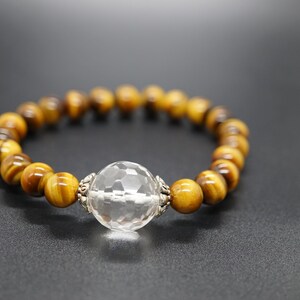 Tigers Eye Beaded Bracelet, Faceted Quartz Bracelet With Silver 8MM