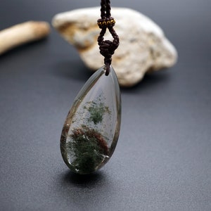 Natural Green Phantom Pendant, Landscape Pendant,  Ghost Quartz Crystal Pendant Necklace