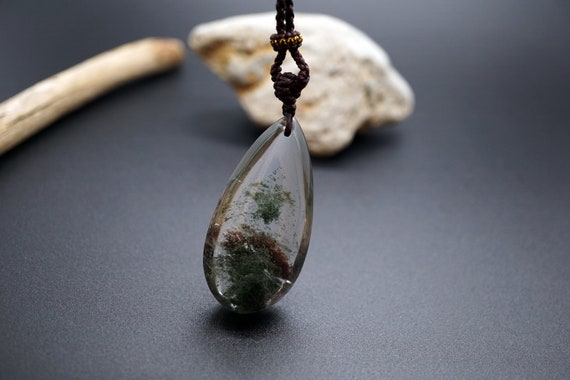 Natural Green Phantom Pendant, Landscape Pendant,  Ghost Quartz Crystal Pendant Necklace