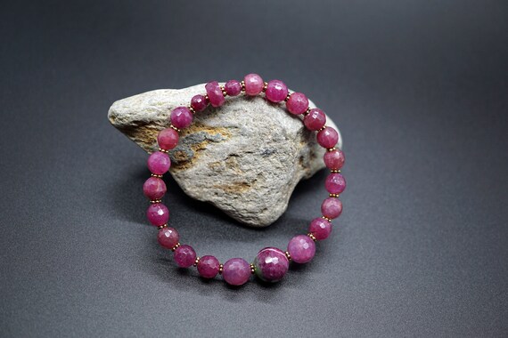 Natural Faceted Ruby Bracelet, Round Ruby Bracelet, Mixed Ruby Jewelry For Her July Birthstone