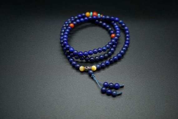 Lapis Lazuli Prayer Bead, Blue Lapis Bracelets, Mala Bracelet, 3 Layers Lapis Bracelets, 4.5mm