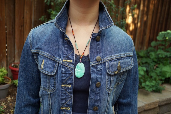 Natural Green Jade Pendant, Ruyi Jade Charm, Jade Penant Long Necklace, adjustable Jade Necklace