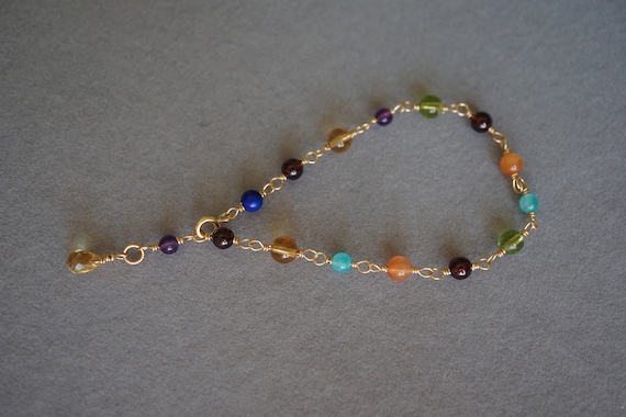 Gold-filled Multi-Gemstone Bracelet 7'' Handmade Citrine Amethyst Peridot Genuine Gemstone Adjustable Length