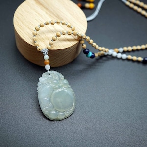 Natural Jadeite Pendant, Light Green Carved Jade, Peach Jade Charm Necklace