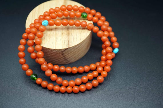 Natural South Red Agate (Nanhong), Chinese Agate, Persimmon Agate Beaded Bracelet, 3 Strands Bracelet
