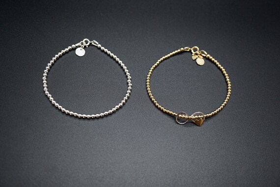 Yellow Gold Filled Beaded Ball Bracelet, Sterling Silver Round Ball Bracelet, Dainty Delicate Bracelet