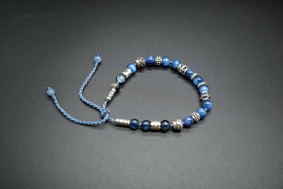 Genuine Kyanite Bracelet, Sterling Silver Bracelet, Knotted Kyanite Bracelet, Bule Kyanite Bracelet, Adjustable Kyanite Bracelet