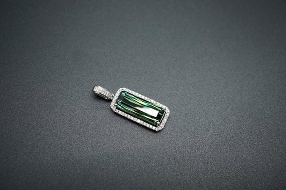 Green Tourmaline Pendant, Diamond Tourmaline Pendant, 18K White Gold Jewelry, 5.5ct