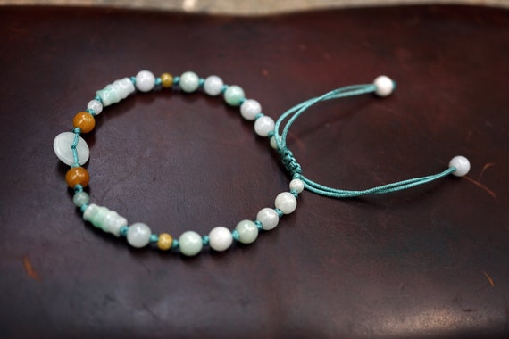 Natural Jade Bead Bracelet Knotted String Adjustable Bracelet Mixed Color Mix Shape Jade