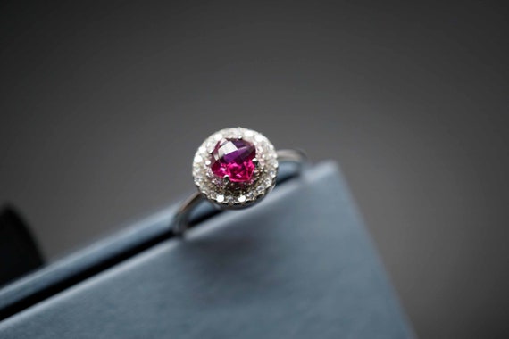 Rubellite Tourmaline Ring, Faceted Tourmaline Ring, Red Cushion Tourmaline Ring, US 7