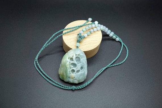 Natural Jadeite Pendant, Green Carved Jade Pendant, Multi-color Jade Charm Necklace,Handmade Jade Necklace