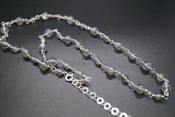 Labradorite Bead Necklace, Blue Flash Labradorite, Silver Labradorite Necklace 18''  Grade AAA