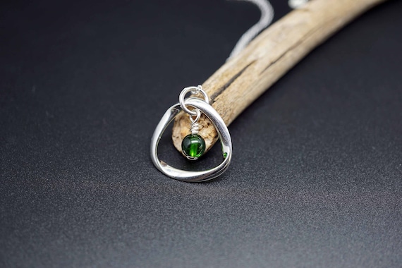 Chrome Diopside Choker, Silver Mobius Charm, Green Garnet Charm, Silver Charm Necklace