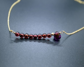 Garnet Bead Bar Necklace: 14K Gold-Filled, January Birthstone
