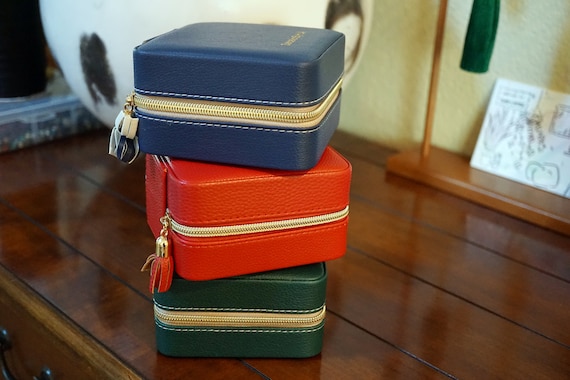 Travel Jewelry Organizer, PU Leather Portable Travel Case, 2 Layers Organizer Display, Storage Holder Box with Mirror