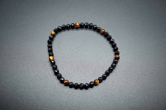 Black Tourmaline Bracelet, Natural Tourmaline Bracelet, Gold Tiger Eye Bracelet, Tiger's Eye Bracelet 4mm