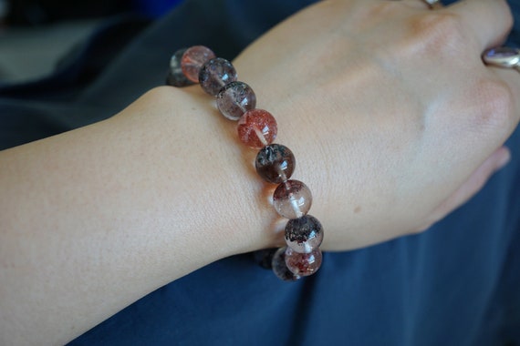 Genuine Strawberry Crystal Bead Bracelet 11MM Rare Quality Half Inclusion