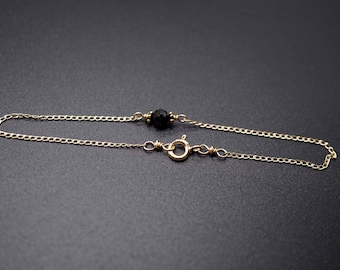 Black Tourmaline Charm Bracelet, Tourmaline Charm Gold Bracelet